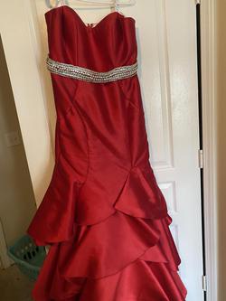 Style CD965 Cinderella Divine Size 14 Satin Red Side Slit Dress on 