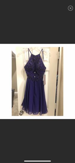Jovani Royal Purple Size 4 Jewelled Flare A-line Dress on Queenly