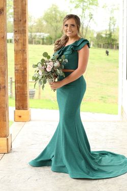 Style 66271 Jovani Green Size 2 Floor Length One Shoulder Mermaid Dress on Queenly