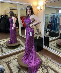 Sherri Hill Purple Size 4 Tall Height Prom Shiny Straight Dress on Queenly