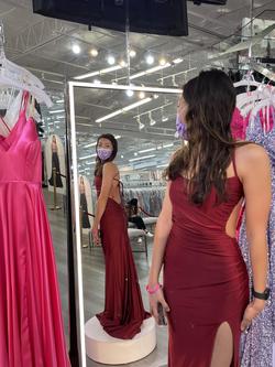 La Femme Red Size 2 Backless Corset Burgundy Prom Side slit Dress on Queenly