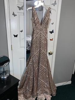 Jovani Gold Size 0 Pattern Shiny Prom Straight Dress on Queenly