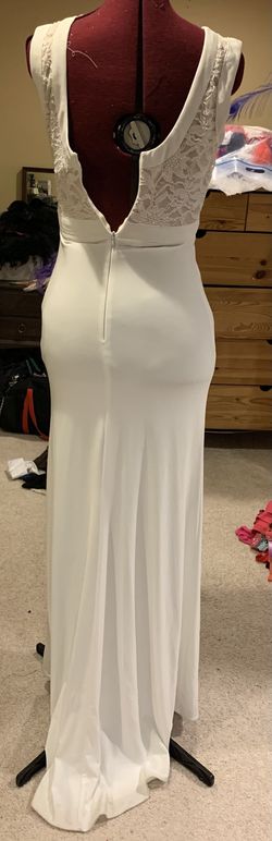 Morgan and Co White Size 0 Jersey Floor Length $300 Mermaid Dress on Queenly