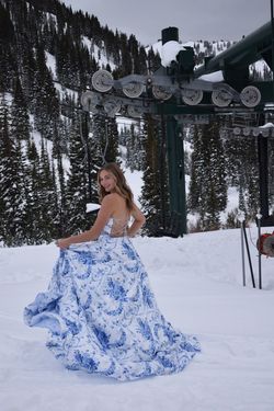Sherri Hill Blue Size 4 Floral Winter Formal Bridgerton Pageant Ball gown on Queenly