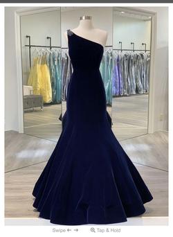 Sherri Hill Blue Size 8 Velvet Navy Mermaid Dress on Queenly
