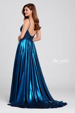 Style EW120107 Ellie Wilde Blue Size 6 Silk Pageant Side slit Dress on Queenly