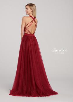 Style EW119069 Ellie Wilde Red Size 4 Burgundy Prom Halter Overskirt Side slit Dress on Queenly