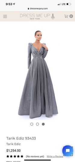 Tarik Ediz Silver Size 18 Long Sleeve Prom Tulle Ball gown on Queenly