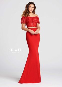 Style EW118017 Ellie Wilde Red Size 0 Prom Two Piece Mermaid Dress on Queenly