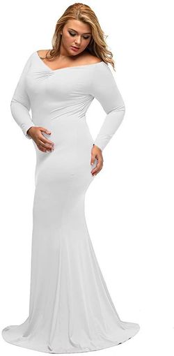 Style B01N5G3IEH Lalagen White Size 18 Floor Length Long Sleeve Military Mermaid Dress on Queenly