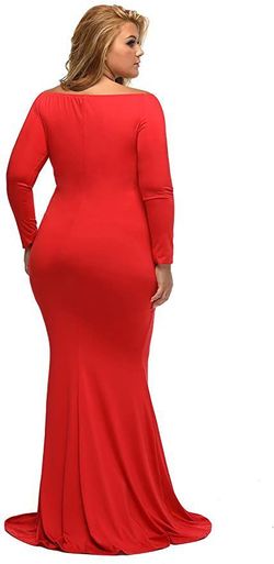 Style B01N5G3IEH Lalagen Red Size 14 Long Sleeve Jersey Mermaid Dress on Queenly