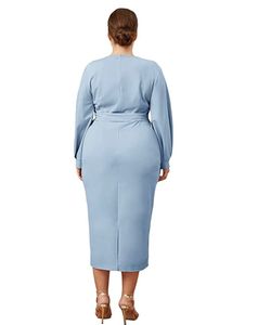 Style B07XK6R7M Verdusa Blue Size 22 Wedding Guest Long Sleeve Midi Cocktail Dress on Queenly