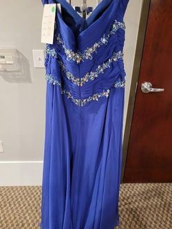 Style W20977 Precious Formals Blue Size 16 Black Tie $300 Straight Dress on Queenly