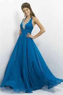 Style X139 Blush Prom Blue Size 16 Halter Black Tie Tall Height Plunge 50 Off A-line Dress on Queenly