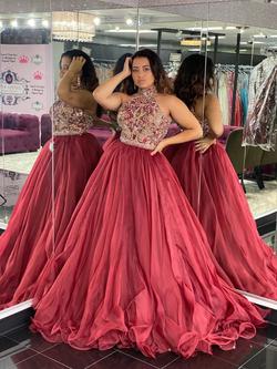 Style 44656 Sherri Hill Red Size 8 Train Burgundy Tall Height Ball gown on Queenly