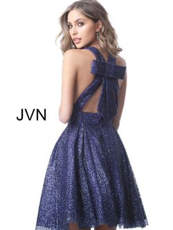 Style JVN2131 Jovani Purple Size 8 Tall Height Flare Prom Midi Cocktail Dress on Queenly