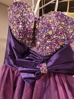 Style 46793 Tiffany Designs Purple Size 12 Plus Size Strapless Shiny $300 Cocktail Dress on Queenly