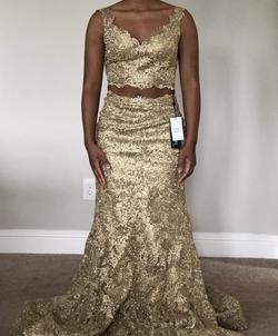 Sherri Hill Gold Size 6 Lace Floor Length Pageant Prom Mermaid Dress on Queenly