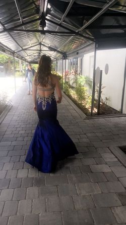 Jovani Blue Size 2 Prom Jewelled Mermaid Dress on Queenly