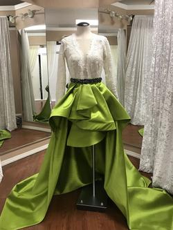 Larissa Couture LV Green Size 2 Navy Silk Embroidery Satin High Low Ball gown on Queenly