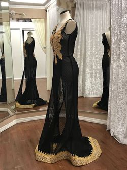 Larissa Couture LV Black Size 4 Gold Embroidery Side Slit A-line Dress on Queenly