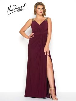 Style 65982F Mac Duggal Red Size 16 Burgundy Black Tie Plunge Side slit Dress on Queenly