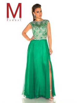 Style 11102F Mac Duggal Green Size 18 Floral Side slit Dress on Queenly