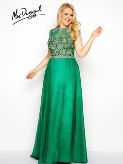 Style 11102F Mac Duggal Green Size 18 Sequined Belt Emerald Euphoria Cap Sleeve Side slit Dress on Queenly