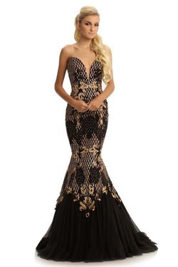 Style 9001 Johnathan Kayne Black Size 12 Pageant Sheer Tall Height Pattern Mermaid Dress on Queenly