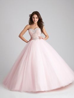 Style Q532 Allure Pink Size 4 Pageant Jewelled Strapless Beaded Top Floor Length Ball gown on Queenly