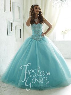 Style 56285 House of Wu Fiesta Blue Size 12 Floor Length Tall Height Tulle Ball gown on Queenly