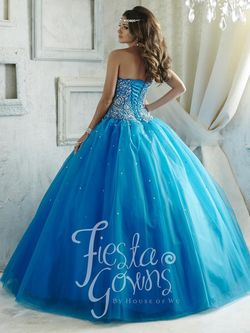 Style 56289 House of Wu Fiesta Blue Size 0 Sequin Sweetheart Quinceanera Floor Length Tulle Ball gown on Queenly
