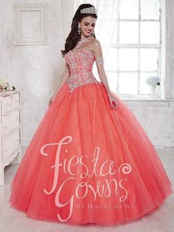 Style 56283 House of Wu Fiesta Orange Size 2 Floor Length Tulle Ball gown on Queenly