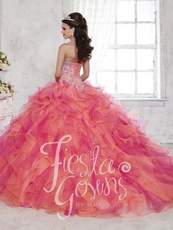 Style 56275 House of Wu Fiesta Orange Size 6 Lace Floor Length Magenta Ball gown on Queenly