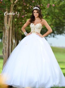 Style Q17003 Karishma Creations White Size 6 Pageant Sequin Sweetheart Corset Cotillion Ball gown on Queenly
