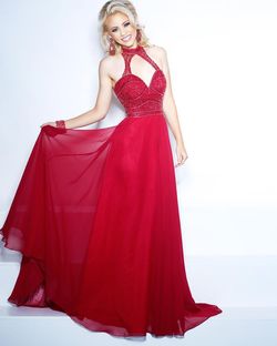Style 71030 2Cute Prom Red Size 10 Tall Height Halter Pageant Floor Length A-line Dress on Queenly