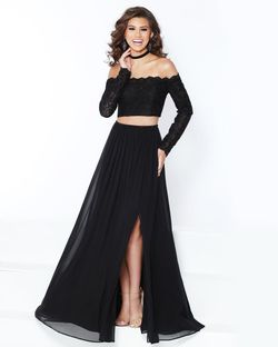 Style 91050 2Cute Prom Black Tie Size 4 Long Sleeve Side slit Dress on Queenly