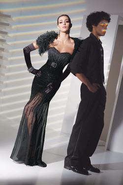 Style 6839 Alyce Paris Black Size 6 Tall Height Train Sheer Prom Mermaid Dress on Queenly