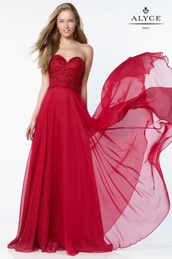 Style 6684 Alyce Paris Red Size 00 Tulle Military Floor Length Strapless A-line Dress on Queenly