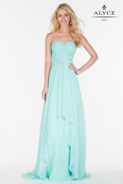 Style 6676 Alyce Paris Blue Size 10 Strapless Turquoise Tall Height Straight Dress on Queenly