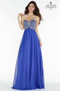 Style 6682 Alyce Paris Blue Size 2 Black Tie Sweetheart Tall Height Straight Dress on Queenly