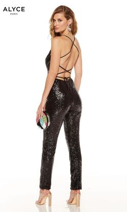 Style 60821 Alyce Paris Black Size 6 Jewelled Nightclub Sequin Jumpsuit Dress on Queenly