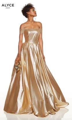Style 60723 Alyce Paris Gold Size 8 Floor Length Corset A-line Dress on Queenly