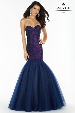Style 6751 Alyce Paris Blue Size 0 Tall Height Navy Mermaid Dress on Queenly