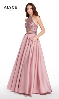 Style 60223 Alyce Paris Pink Size 6 Prom Beaded Top Bridgerton High Neck A-line Dress on Queenly