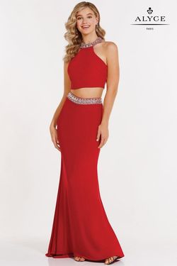 Style 8009 Alyce Paris Red Size 8 Floor Length Sequined Tall Height Mermaid Dress on Queenly