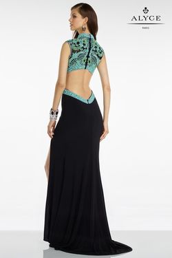 Style 6523 Alyce Paris Multicolor Size 2 Sheer Prom High Neck Floor Length Side slit Dress on Queenly