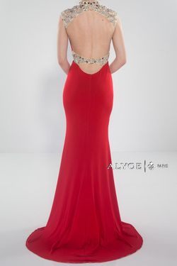 Style 6393 Alyce Paris Red Size 10 Pageant Jersey Plunge Straight Dress on Queenly