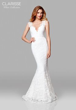 Style 600117 Clarisse White Size 4 Lace Military Tall Height Mermaid Dress on Queenly