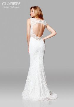 Style 600117 Clarisse White Size 4 Lace Mermaid Dress on Queenly